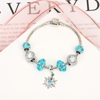 China Wholesale Fashion TRENDY Crystal Beads Bracelet Big Holes Blue with Snake Chain Snowflake Charm Bracelet for Women Jewelry for sale