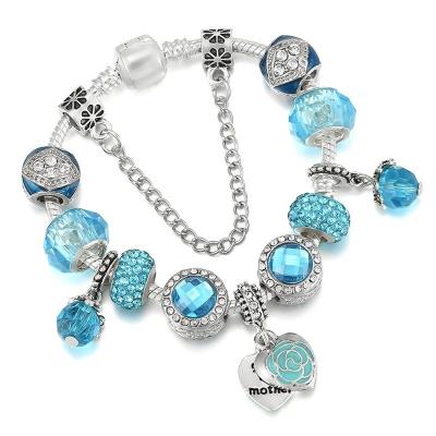 China Fashion CLASSIC Beauty Blue Glass Beads Snake Chain Charm Bracelet Fit Original DIY Brand Bracelets For Men Women Kids Gift Jewelry for sale