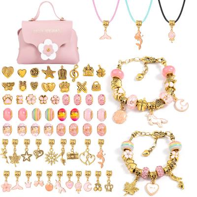 China Breathable DIY Fashion 66 Pcs Alloy Charms Acrylic Beads For Jewelry Bracelets Making Kit DIY Gift With Bag for sale