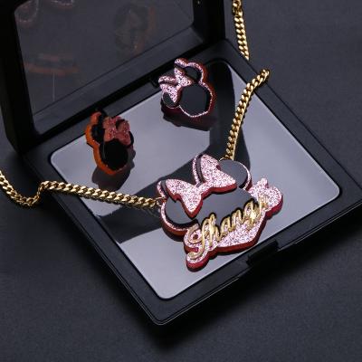 China FASHIONABLE High Quality Children's Name Necklace Stainless Steel Cartoon Customized Bow Personalized Personalized Necklace Earring Set For Women for sale