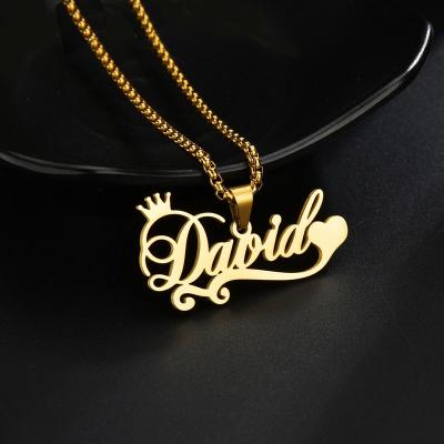 China Customized TRENDY Stainless Steel Crown Initial Name Pendant Necklace Personalized DIY Lace Heart Jewelry Necklace For Women for sale