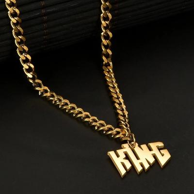 China FASHIONABLE High Quality 18K Gold Plated Custom Pendant Necklace Font Stainless Steel Letter Name Cuban Hip Hop Necklace For Women for sale