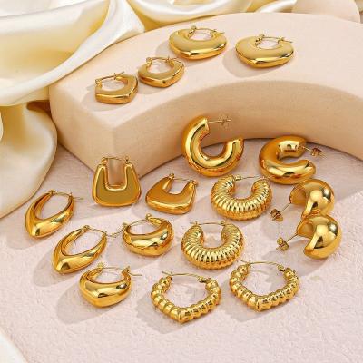 China FASHIONABLE hot sale gold plated stainless steel geometric heart circle earrings non tarnish water proof hollow circle earring for women for sale