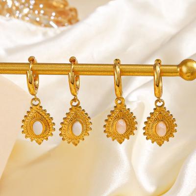 China Cheap Gold Plated Natural Water Drop Stainless Steel Gem Stone Circle Dangle Earring TRENDY Non Tarnish Charm Earring For Women for sale