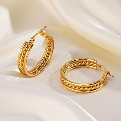 China FASHIONABLE High Quality 18K Gold Plated Stainless Steel Twist Hip Hop Big Hoop Earring Non Tarnish Water Proof Hoop Earring For Women for sale