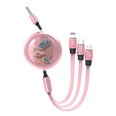 China Adjustable Length China Roll Up Extraordinarily Cut-Out Type High Power Retractable Mini USB C Cable 3in1 USB Data Cable Cable for sale