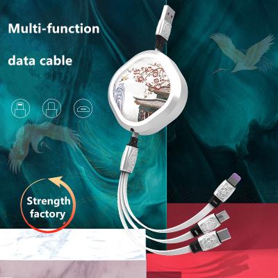 China Fashion Carving Craft Free Sample USB 3 In 1 USB C Charger Cable Mobile Phone 3A 5A Wholesale USB Cable for sale