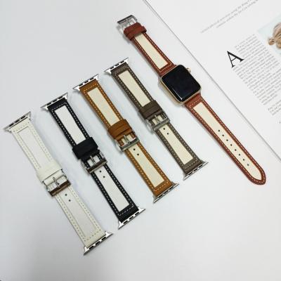 China Canvas Leather Watch Band For Apple Watch7 AppleWatch7 6 5 Watch Strap iWatch7 Canvas Leather Strap Canvas Watch Band for sale