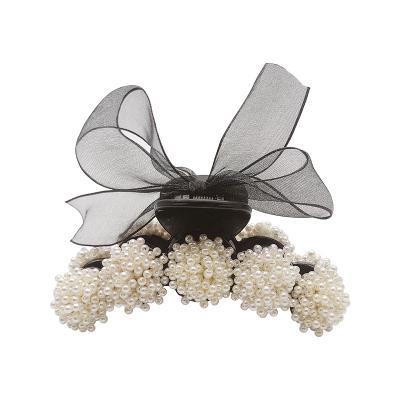 China Fashionable Back Head Clip Girls Crochet Hair Accessories Big Hair Bow Pearl Hair Clip Shark Clip for sale