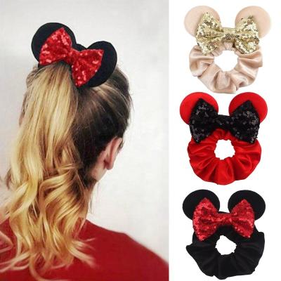 China Large Intestine Sweet Classic Circle Mickey Mouse Hair Scrunchies Christmas Comics Accessories Hair Velvet Elastic Hair Ties for sale