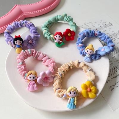 China Designer Elastic Scrunchie Girls Gift Cartoon Princess Hair Scrunchies Girls Soft Frozen Small Intestine Hair Accessories for sale