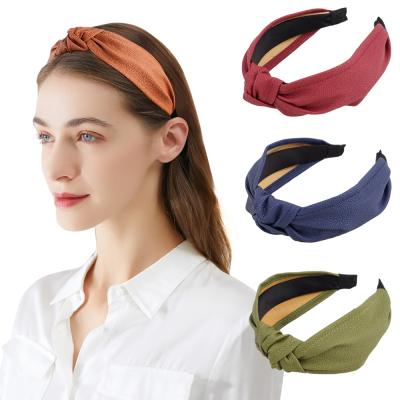 China Trendy Fashion PU Leather Trim Headband Women Girls Hair Circle Solid Color Wide Knotted Headband for sale