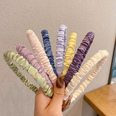 China Wholesale 2021 New Small Soft Multi Color Hair Accessories Friendly Materials Band Solid Color Silk Headband For Women for sale