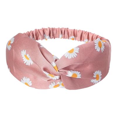 China 2021 Wholesale Soft Elastic Silk Headbands Twisted Head Wrap Daisy Headband Women Girl Sun Flower Jacquard Elastic Headband for sale