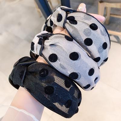 China Simple Wave Dot Printing Out Headband Wide-Brimmed Mesh Headband All-match Friendly Material Girl Fashion Headband for sale