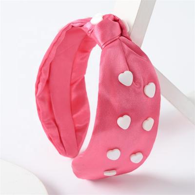 China Fashion New Arrival Hearts Headband Pink Knotted Fabric Headbands Women Hair Accessories Romantic Valentine's Day Gifts for sale