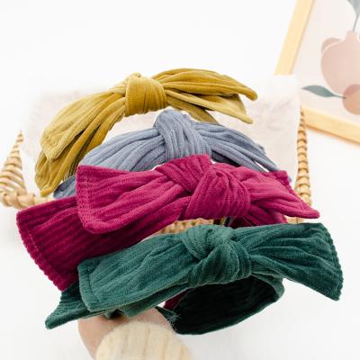 China Wide Side Knotted Simple Headband Pure Flannel Bow Ladies Headband Large Color Friendly Material for sale