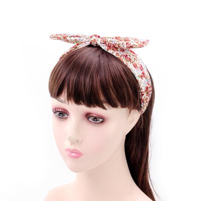 China Material Friendly Wholesale High Quality Women Fashion Scrunchies Hair Accessories Double Layer Flower Print Bowknot Headband for sale