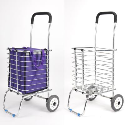 China German Foldable Wholesale Supermarket Foldable Metal Trolley 4 Wheels Trolley 35L Shopping Bag for sale