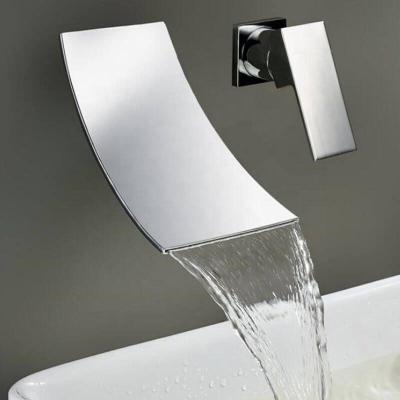 China Modern Bathroom Faucet 2 Hole Bathtub Wall Mount Faucet Waterfall Handle Single Sink Spout Mixer for sale