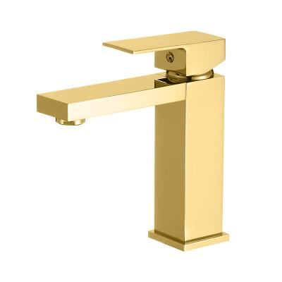 China Modern Single Basin Mixer Tap Gold Handle Bathroom Sink Bathroom Sink Solid Brass Body Faucet for sale