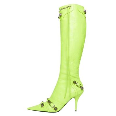 China Customized 45 fashion trend manufacturer direct selling high heels pointed knee high heels women's rivet personalized zipper boots for sale