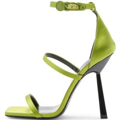 China Fashion trend high heel square head belt thin sandals with one line buckle sexy high heel women big sandals shoes for sale