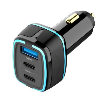 China Colorful Car Lights USB C Car Charger PD4.0 3.0 3.0 Fast Adaptive USB C 3 Type C Charger 3 Left Car Lights USB C For Smart Phone Laptop for sale