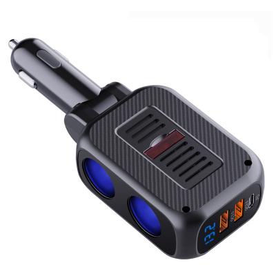 China Mobile phone 180W Lighter Splitter QC18W PD 20W Cigarette Power Socket Splitter Adapter Car Charger With Voltage LED Display for sale