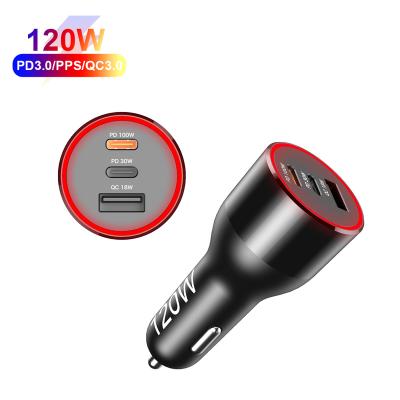 China High Power Mobile Phone 120W Type-C PD100W USB Car Charger With QC3.0 18W Mobile Car Charger Support PPS QC4.0+ for sale