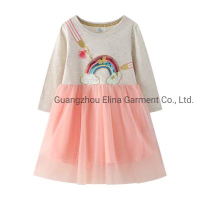 China Girls Rainbow Tulle Dress Long-Sleeve Children Cute Dress Casual Dress 2-7y for sale