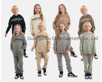 China Wholesale Long Sleeve Sport T Shirt Pants Custom Kids Sweatshirts and Hoodies Kids Sweat Suits Toddler Boys and Girls Clothing Sets Cotton Ess Letter for sale