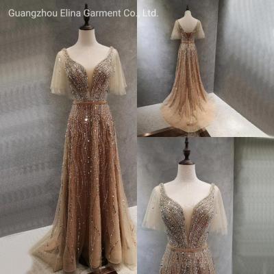 China 2021 New Arrival Sequined Sex Beading Ball Dress Luxury Champagne Evening Party Frock Bridesmaid Gowns Plus Size Hot for sale