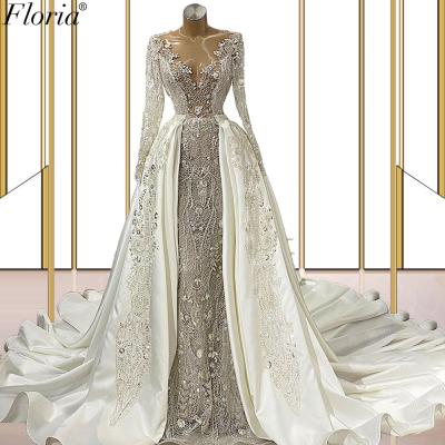 China Customized Bridal Dress Lace Wedding Dress Bride Gowns Trailing Vestido De Noiva Detachable for sale