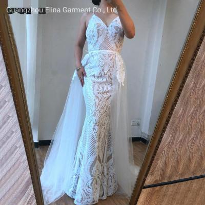 China 2021 Western Hot Selling Embroidery Lace Bridal Dress Sequined Mermaid Bridesmaid Gowns Plus Size Vestido De Noiva for sale