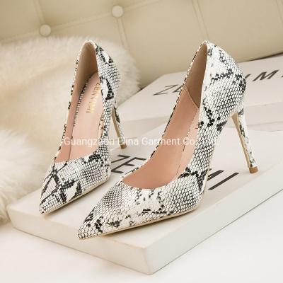 China 2021 European New Fashion Style Stiletto Heels Sexy Unique Pointed Snake PU Women High Heel Shoes Pumps for sale