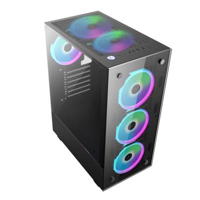 China With Fan Computer Gaming Case For Gamer Desktop Transparent Side Panel RGB Fans Full Tower PC Gaming Case for sale