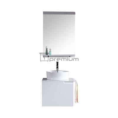 China Modern Modern White Wall Hung Small PVC Bathroom Vanity Set With Ceramic Basin for sale