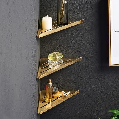 China Wall Mounted Type Golden Triangle Design Wall Mount 304 Stainless Steel Gold Bathroom Corner Shelf for sale