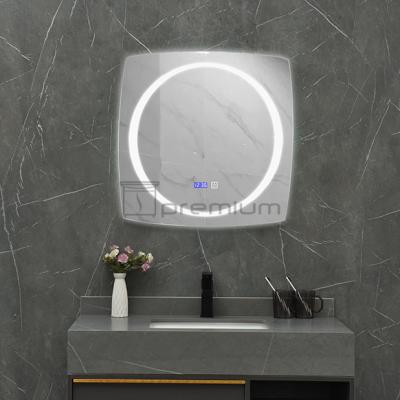 China Time Display Bright Irregular Bathroom Led Decorative Mirror Wall Mirror for sale