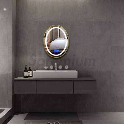 China Illuminated Wall Mounted Oval Blue Led Bathroom Mirror Tooth Mirror for sale