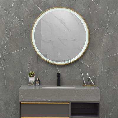 China Gold Frame Bathroom Mirror Illuminated Vanity Mirror With Led Lights for sale