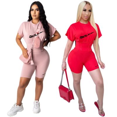 China Anti-pilling 2021 Summer Two-Piece Belting Jogging Shorts Sets Women Elastic 2 Piece Cycling Sports Shorts Set for sale