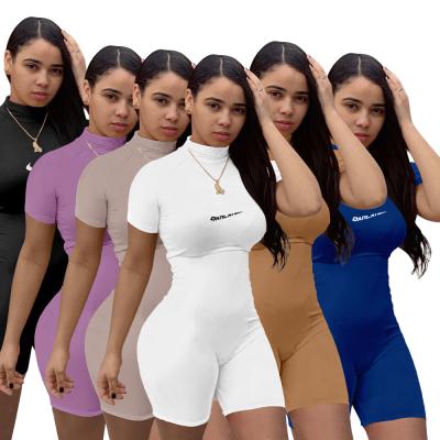 China Wholesale QUICK DRY Custom Bodycon 2021 High Neck Half Shorts One Piece Overalls For Women Cotton Knitted Rompers Womens Overalls for sale