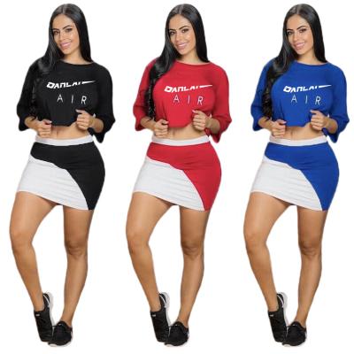 China 2021 Summer Breathable Ladies Tennis Skirts Crop Top Fashion Long Sleeve Casual Half Mini Skirt Two Piece Set Wholesale for sale