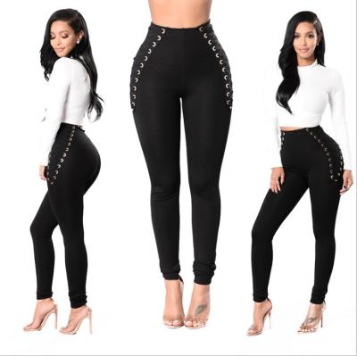 China Modern Style Women's Buttocks Breathable Grains Cross Ties Solid Bottom Stitching Pants for sale