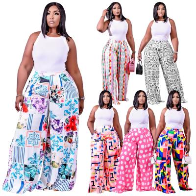 China 2021 New Style Viable Women's Comfortable Casual Wide Leg Floral Print Stripe Long Pants Women Plus Size Trousers for sale