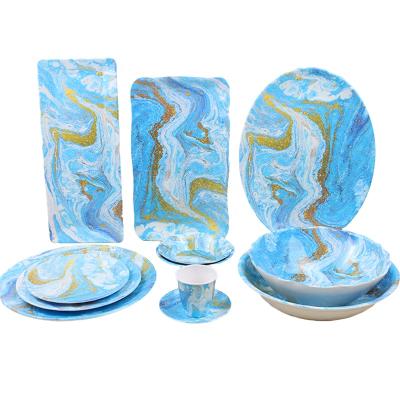 China Stocked 16 Pieces Europe And America Tableware Christmas Gift Colorful Melamine Dinnerware Sets Luxury for sale