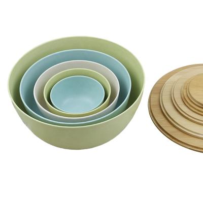 China Holiday Party Viable Custom Wedding Melamine Bamboo Fiber Bowl 5 Food Grade Sets With Lids for sale