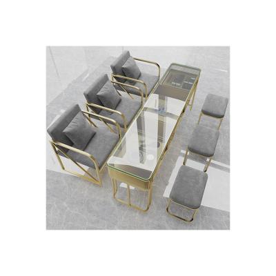 China Hot Selling Contemporary New Product 3 In 1 Manicure Table Marble Table Top Glass Double Manicure Table for sale